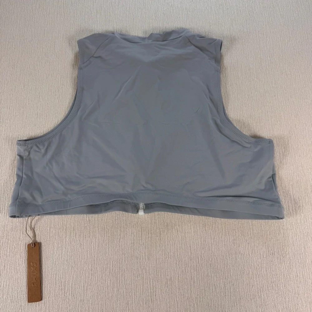 SKIMS Sporty Zipper Swim Mock Neck Top Pacific Blue Gray 2X TP-TNK-3007 NEW